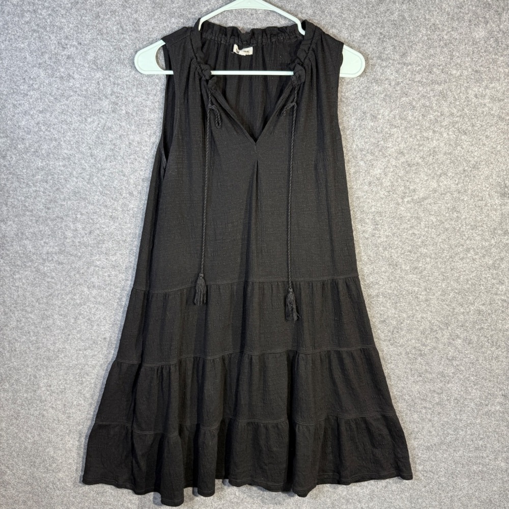MAX STUDIO Black Tiered Ruffle Neck Sleeveless Dress Women Size S